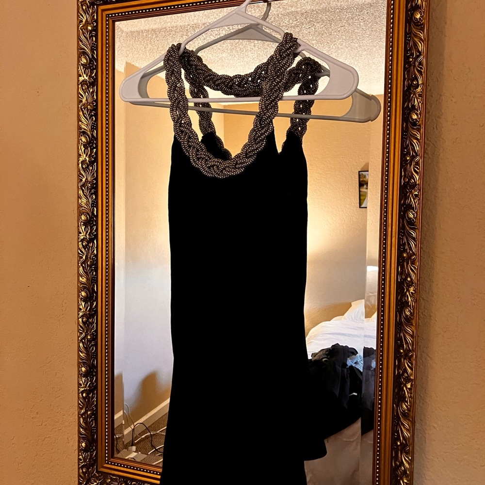 Black Halter with Braided Silver Chain